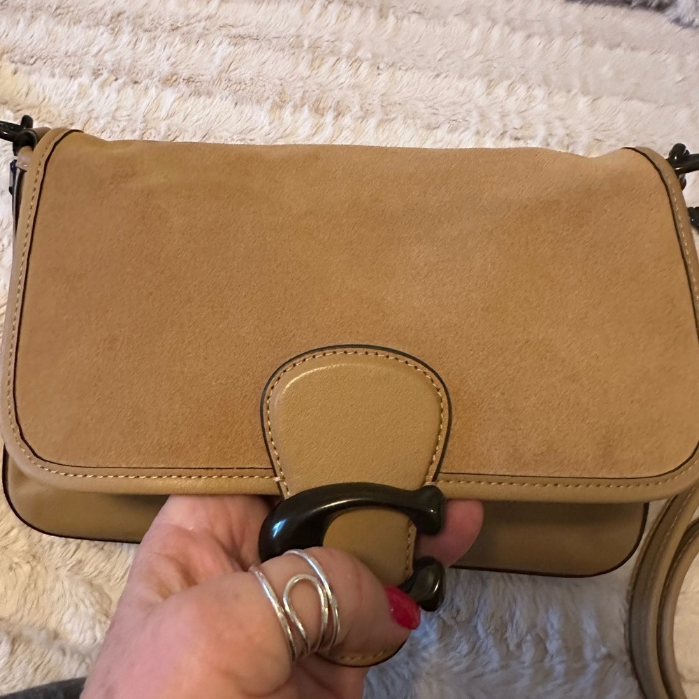 Coach Soft Tabby Suede and Leather Shoulder Bag in Tan with Black Hardware - Picture 11 of 14